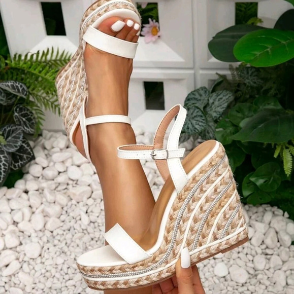 Fashionable And Comfortable Round-Toe Sandals, Simple White High-Heeled Sandals - Picture 1 of 6